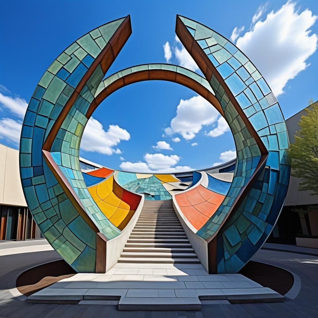 Futuristic Art Deco Sculpture on Curved Wall