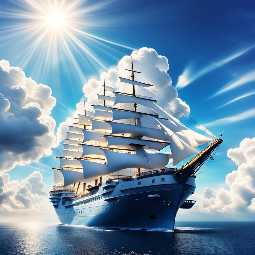 Cloud Ship Voyage on a Sunny Ocean