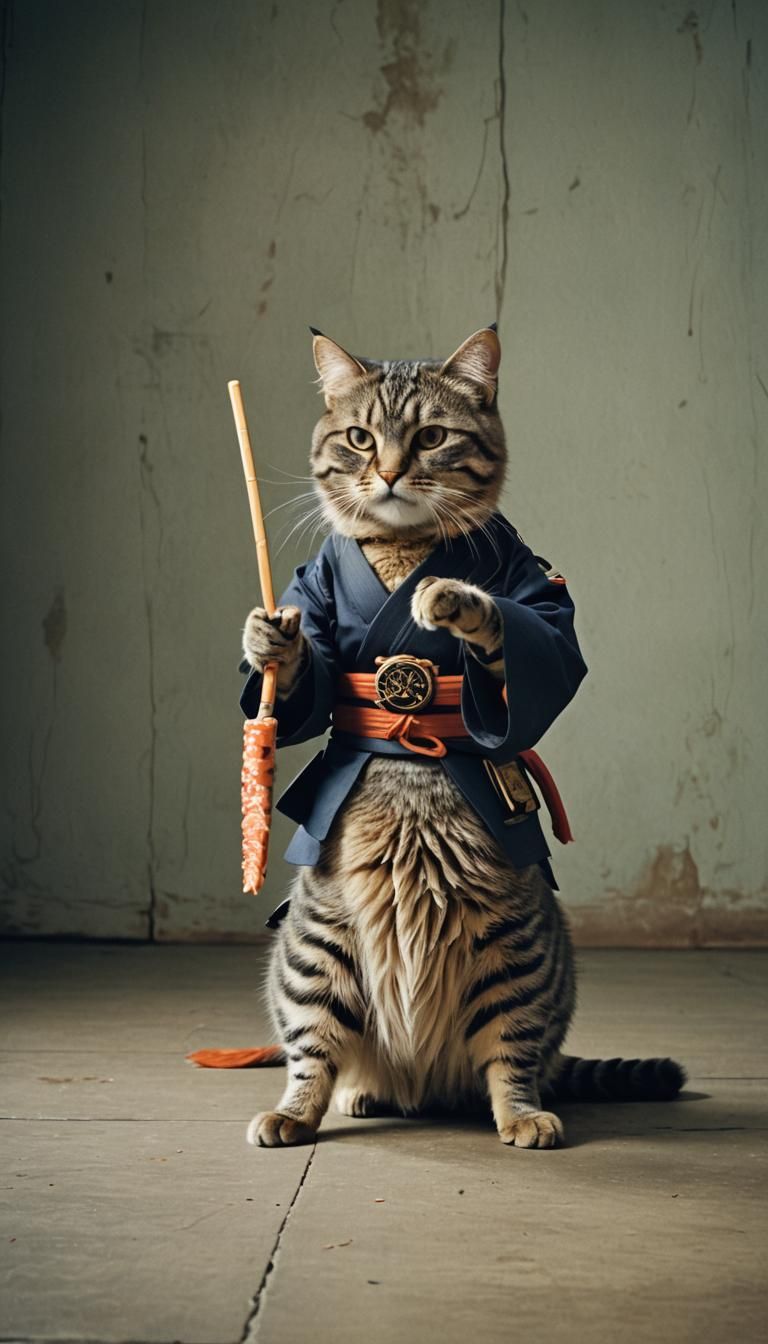 Cat Seeks Sparring Partner with Kendo Fish Sticks