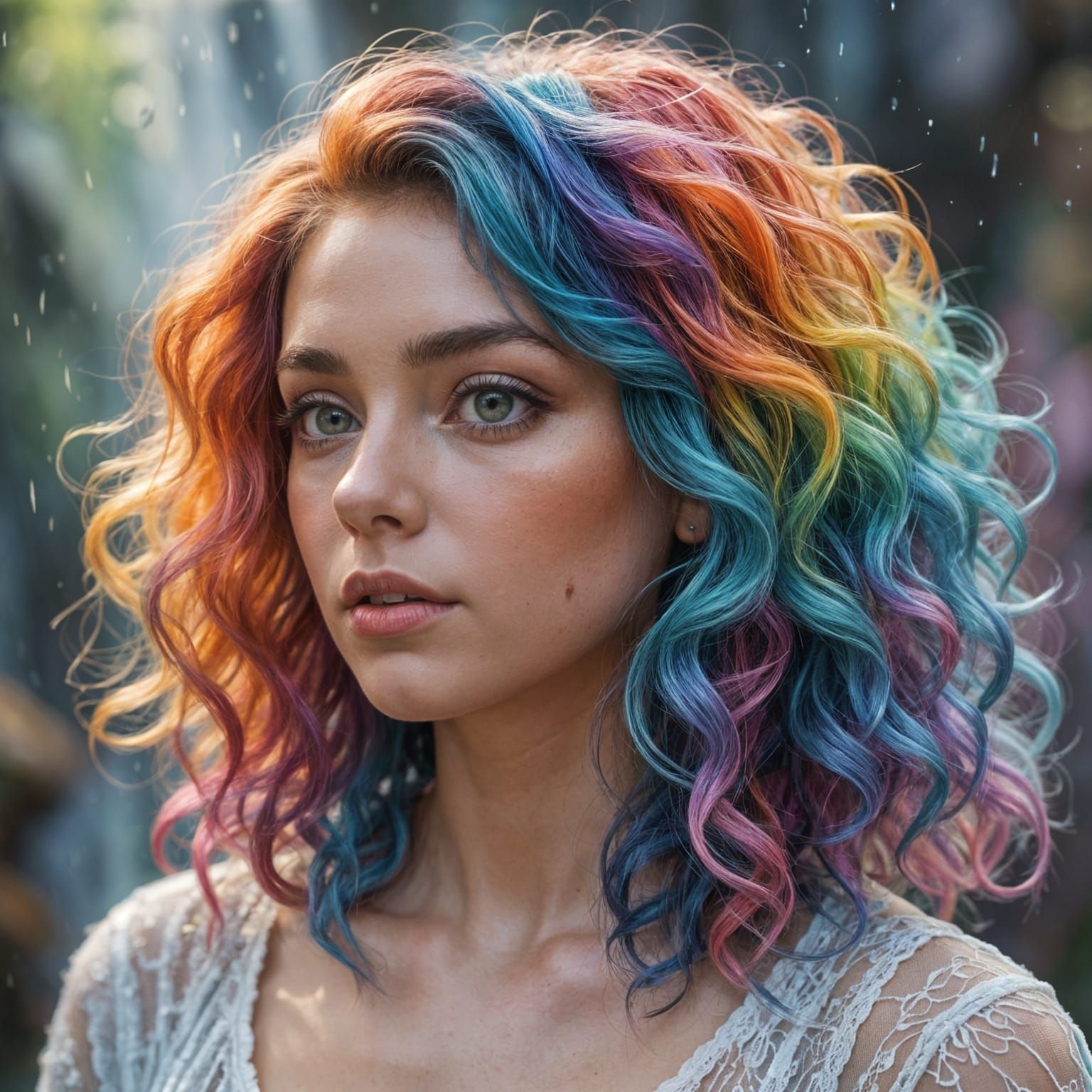 Rainbow Waterfall: Vibrant Curly Hair