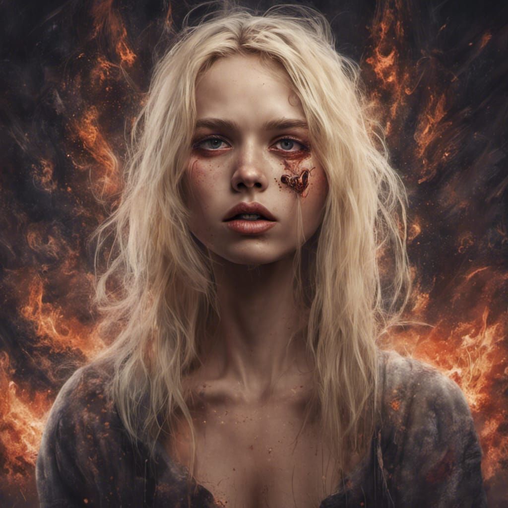 Angry Blonde Girl Portrait in Detailed Matte Painting