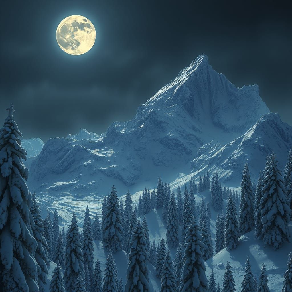 Ethereal Black Moon over Avalanche Landscape