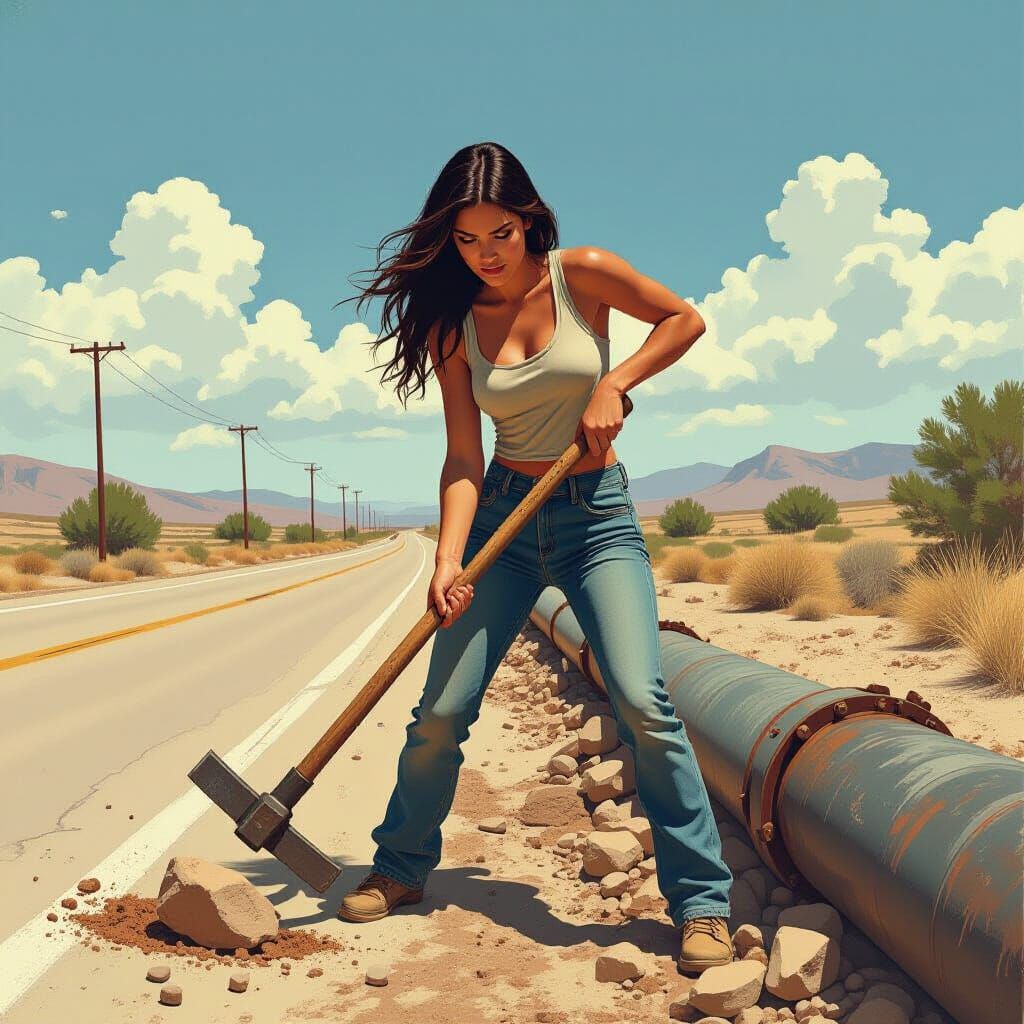 Highway Woman with Pickaxe, Gritty Realism