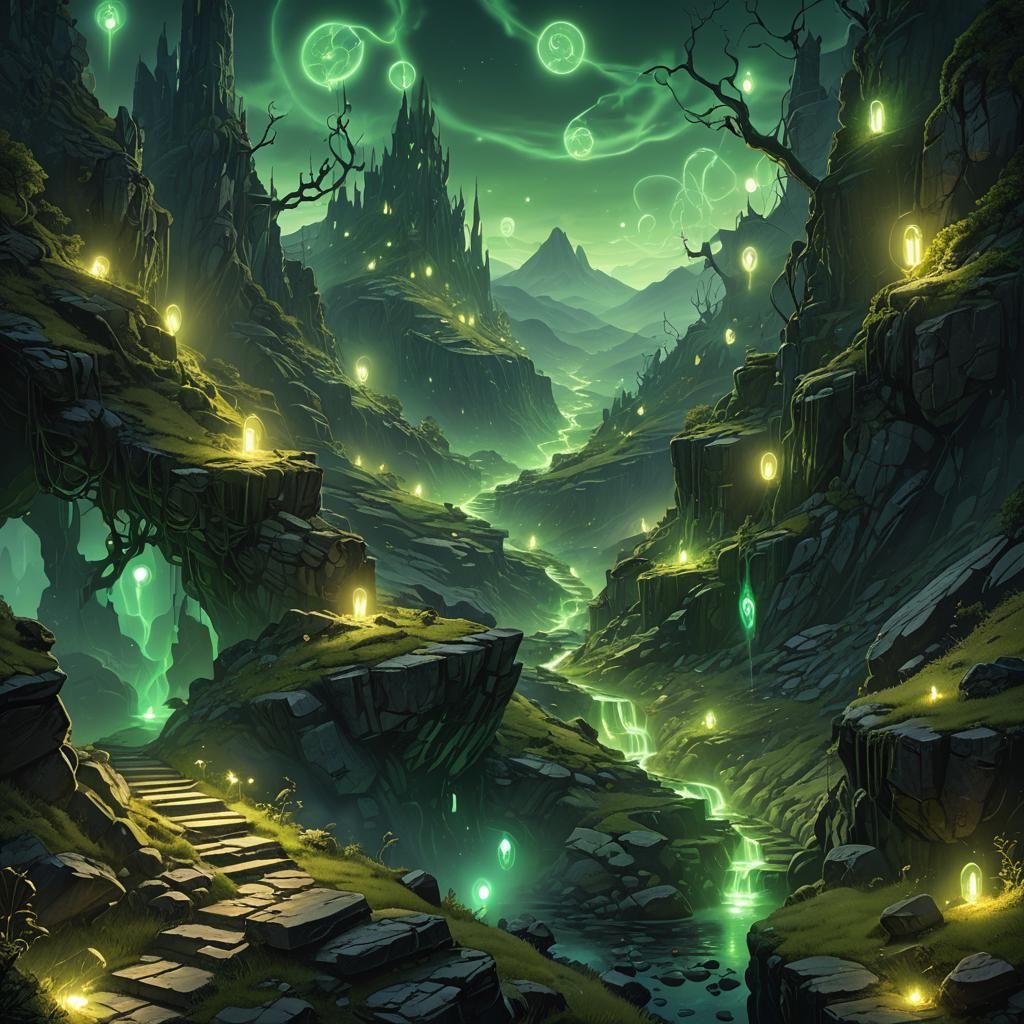 Surreal Nightmare Landscape with Ethereal Lights