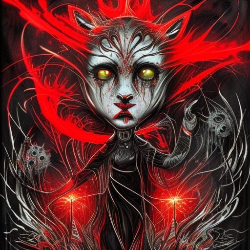 Evil Cat in Dark Academia Style Concept Art