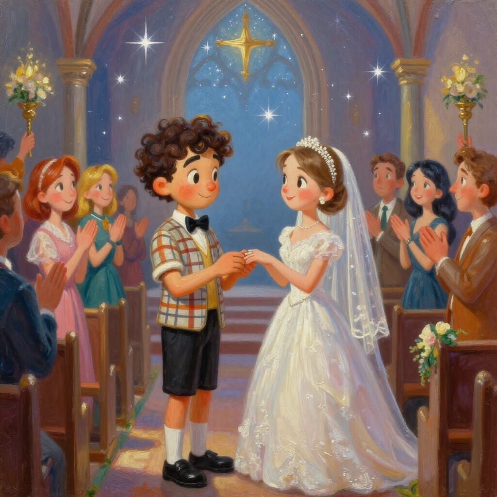 Whimsical Wedding Oil Painting Under Starlight