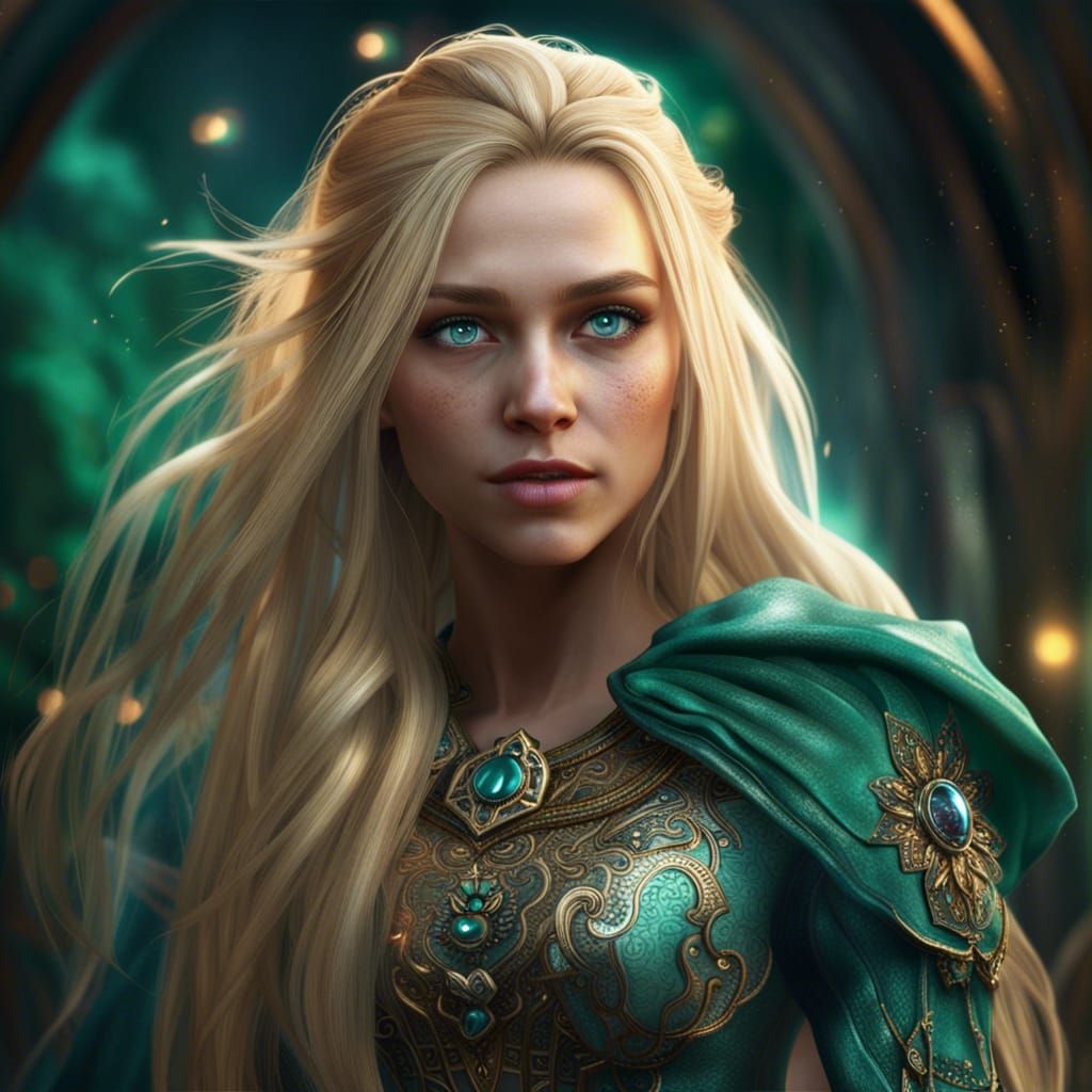 Fantasy Girl with Blonde Hair and Green Eyes