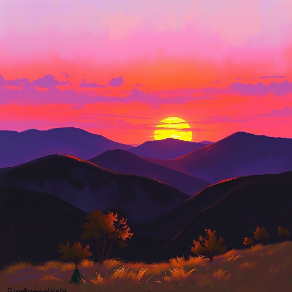 Purple Sunset over Black Hills with Pomme Trees