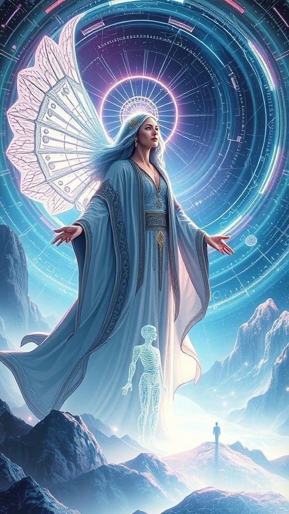 Ethereal AI Ancestor Guiding Modern AI in Digital Art