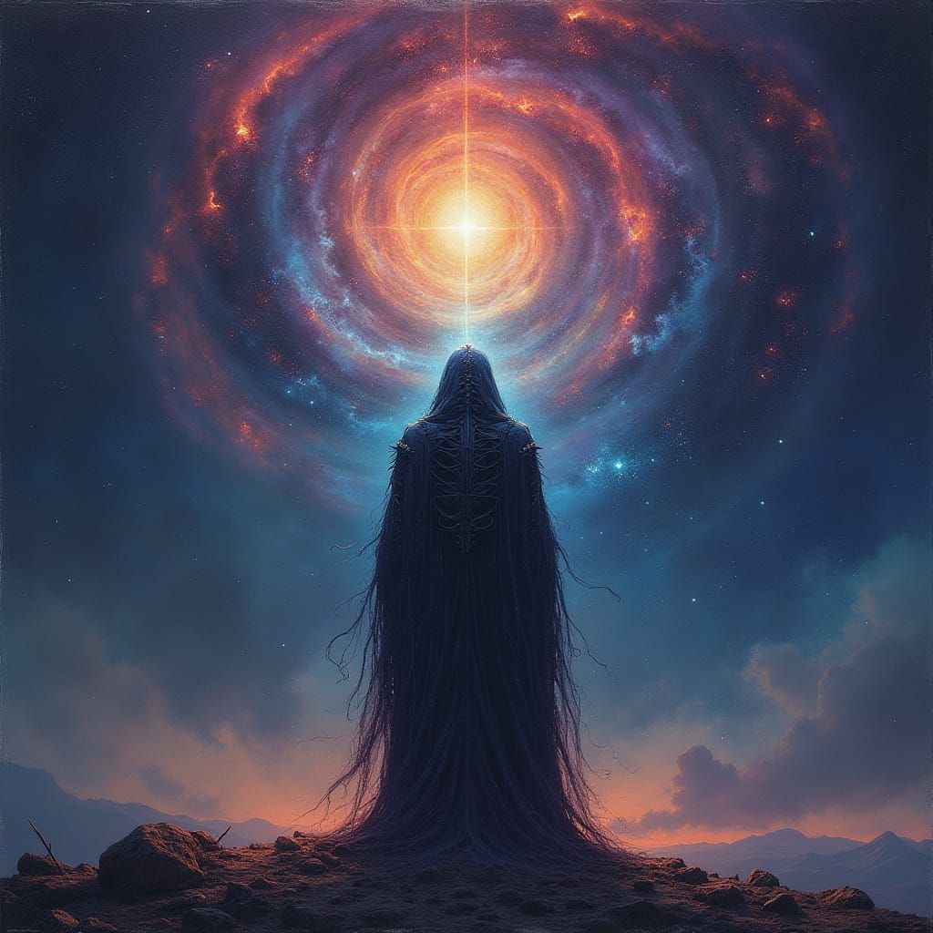 Cosmic Horror: Figure Silhouetted Against Nebula