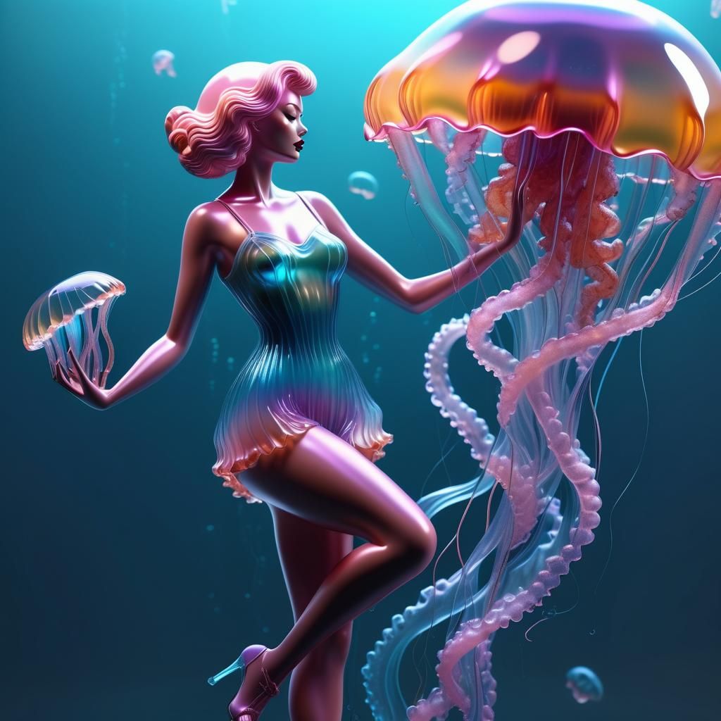 Jellyfish and Pin-Up Sculpture in Pastel Colors