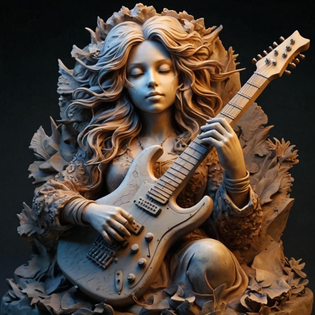 Beautiful Girl Playing Guitar Statue