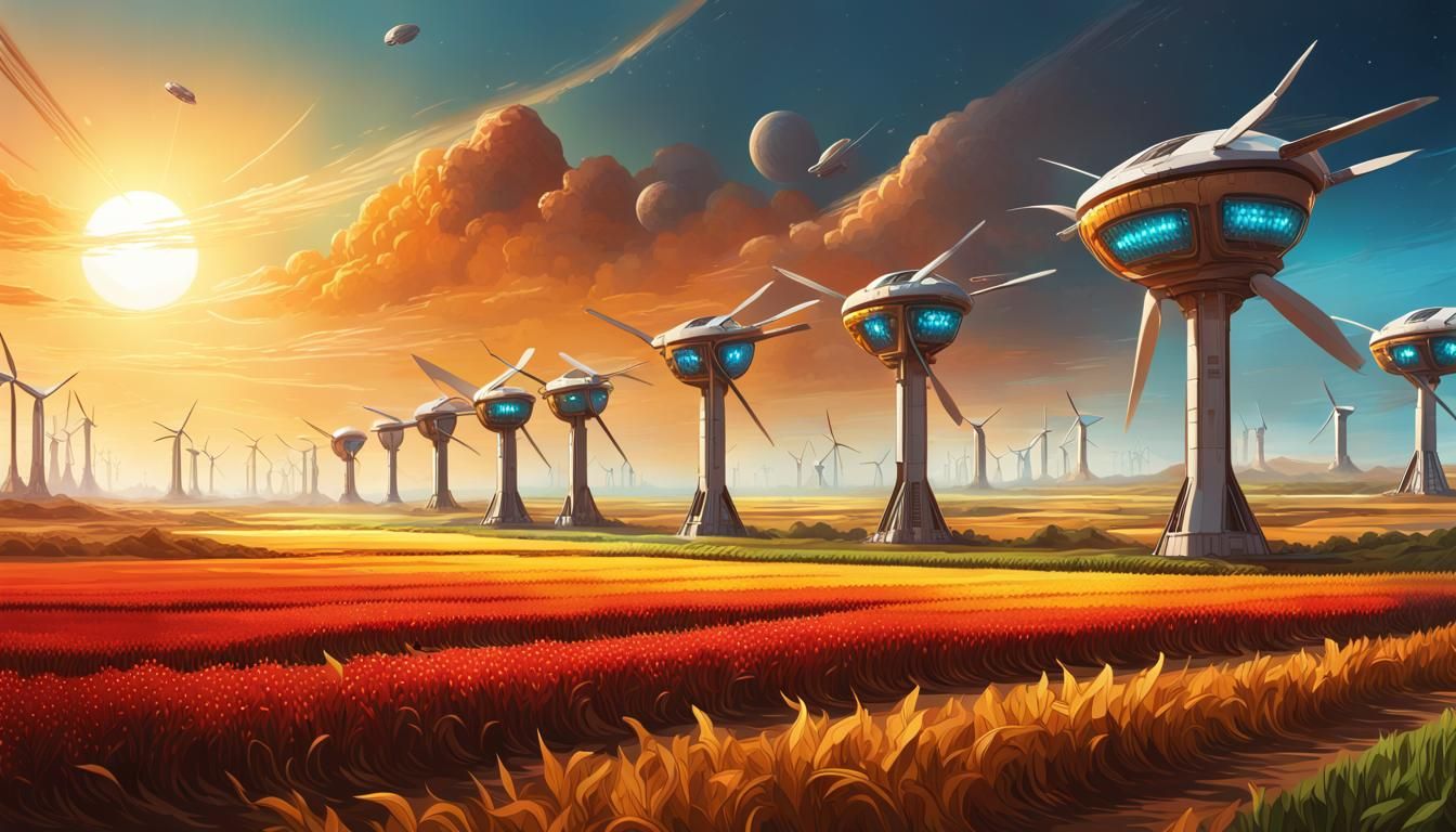 Futuristic Wind Turbines on Colorful Exoplanet