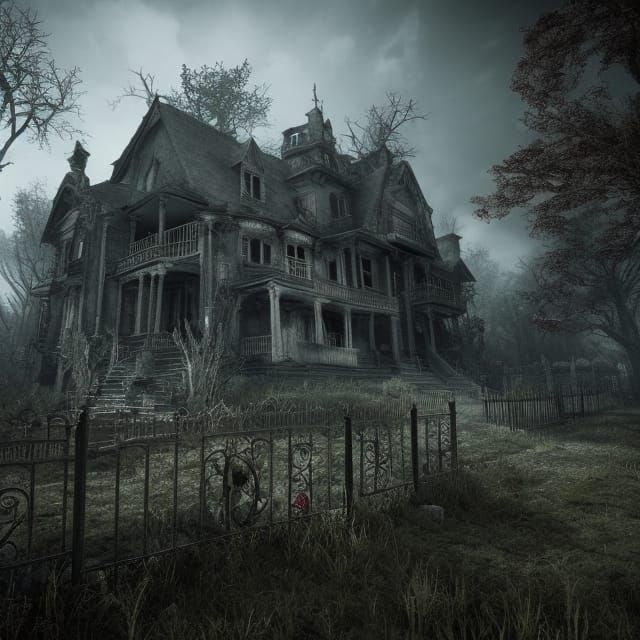 Eerie House on Haunted Hill in Dark Fantasy Style