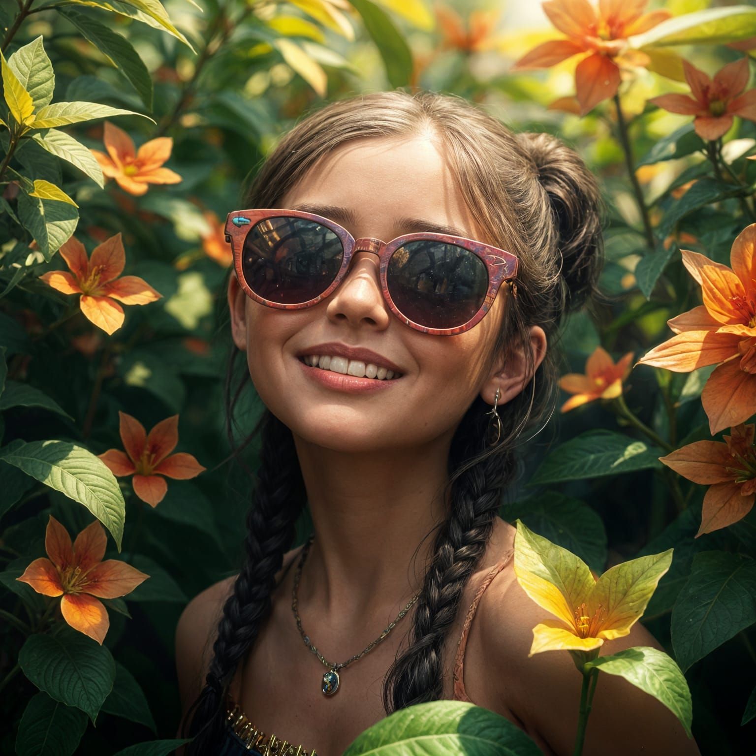 Cute Girl in Sunglasses: Detailed Digital Art