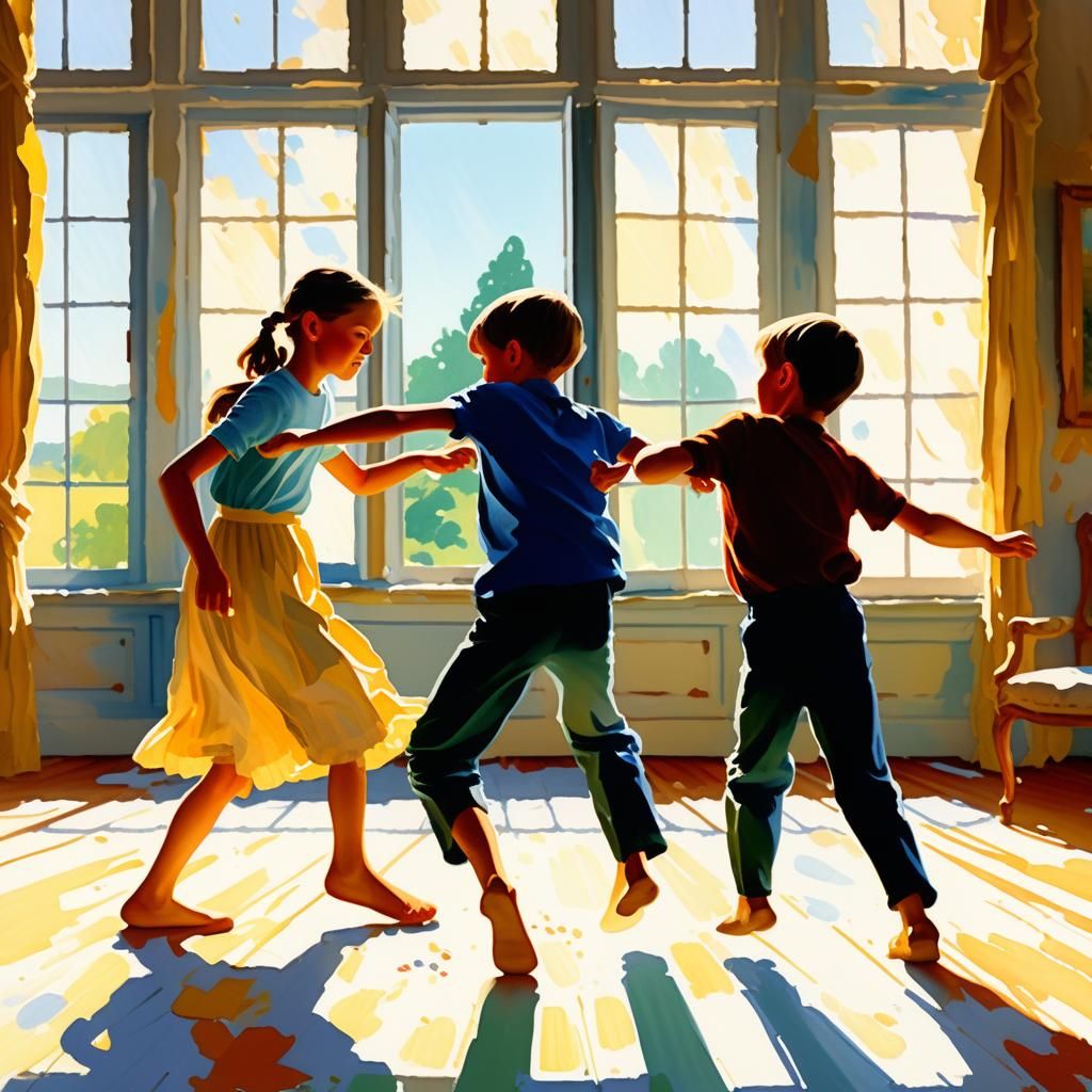Children's Fight: An Impressionist Gouache Masterpiece