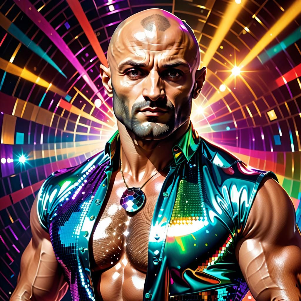 Handsome bald disco man