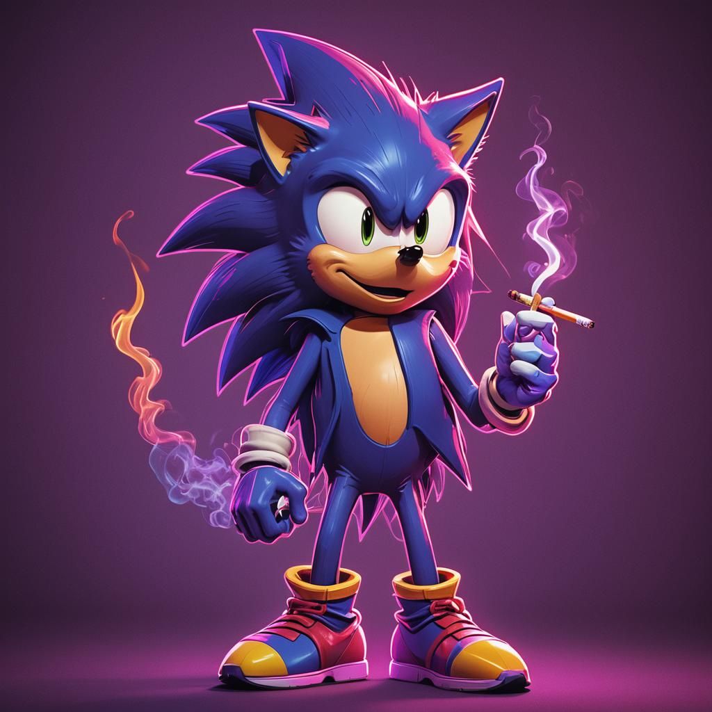 Sonic the Hedgehog Smoking in Synthwave Style