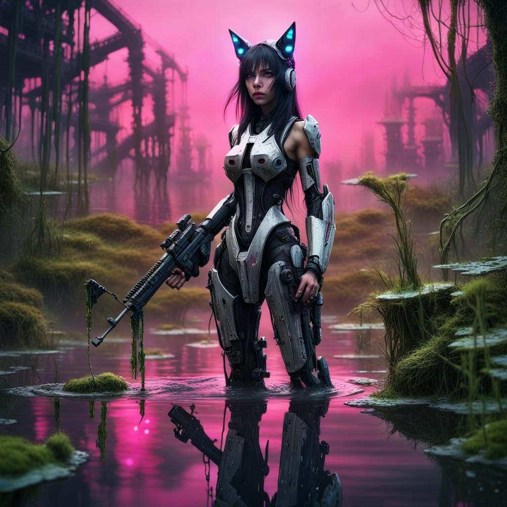 Cybernetic Robot Girl Rises From Swamp