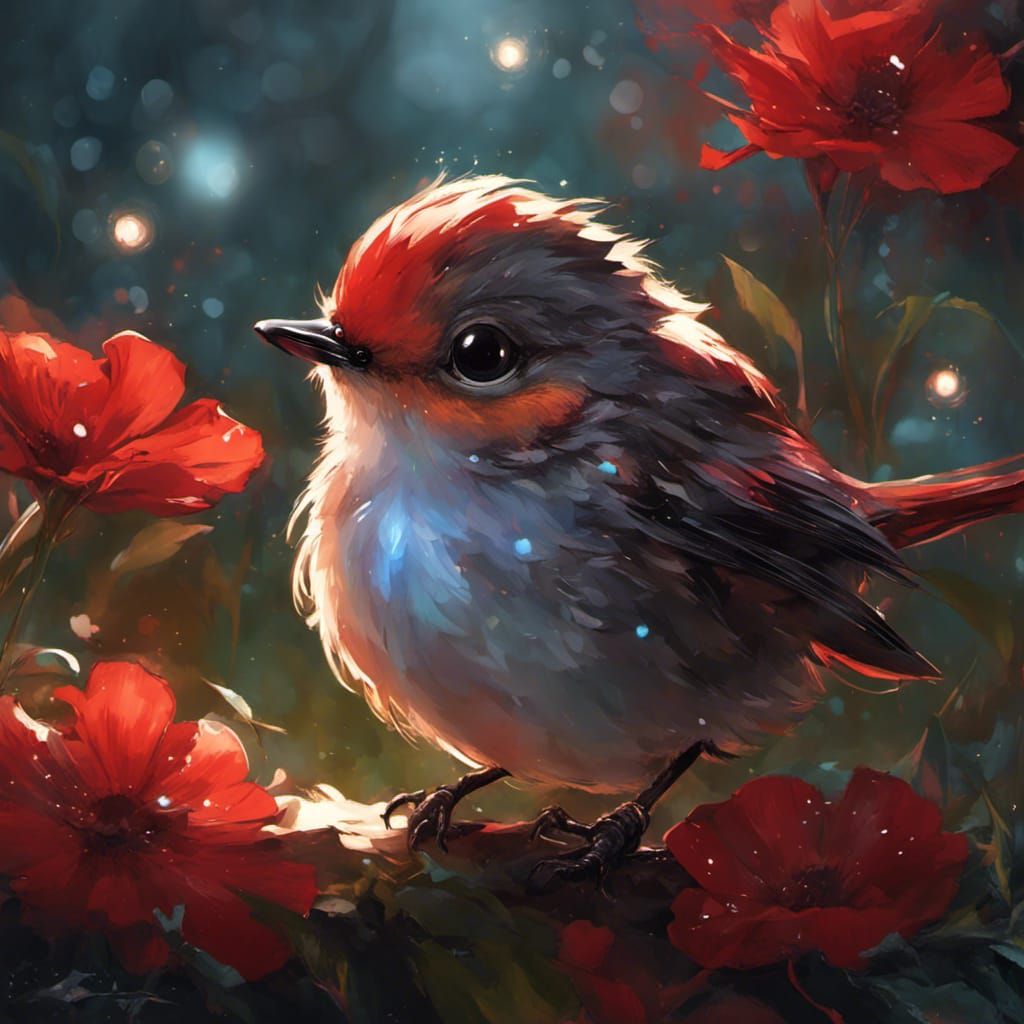 Adorable Chibi Robin in Bioluminescent Garden