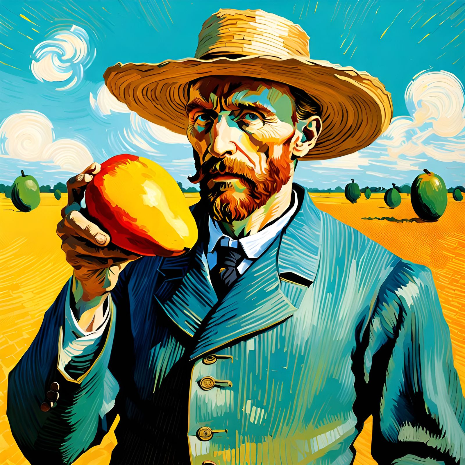 Man with Mango, Golden Age Portrait Style