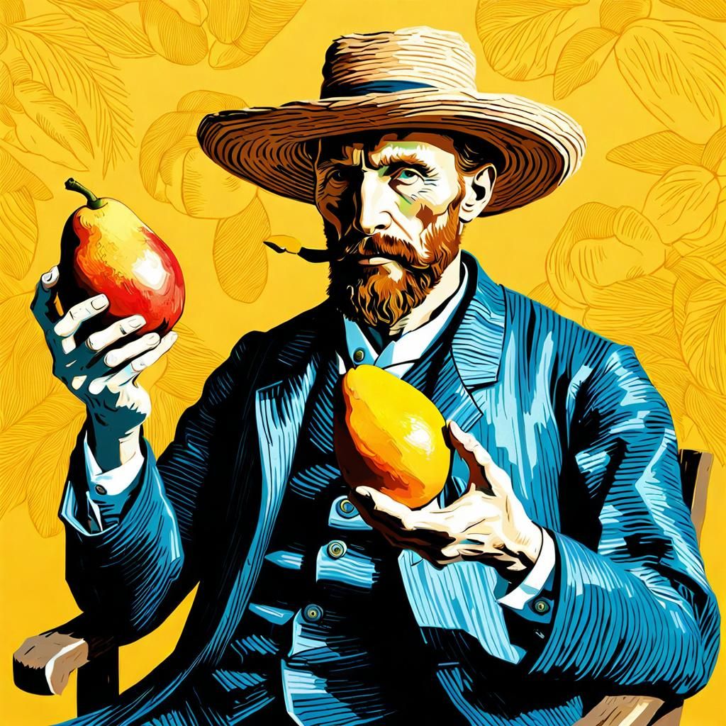 Portrait with Mango in Post-Impressionistic Style