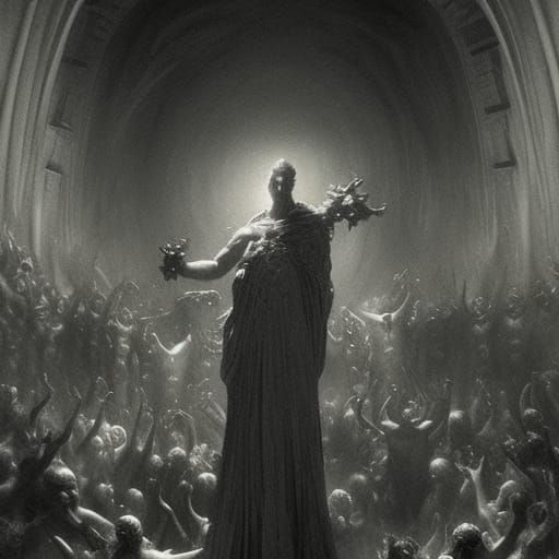 Terrifying Abraxas in Dark Engraving Style