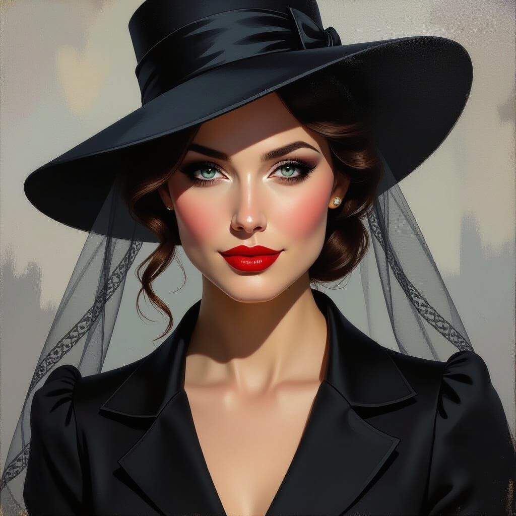 Mysterious Woman Portrait in Dark Oil Painting Style