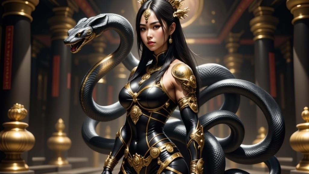 Snake Incarnation Before Underground Temple Altar