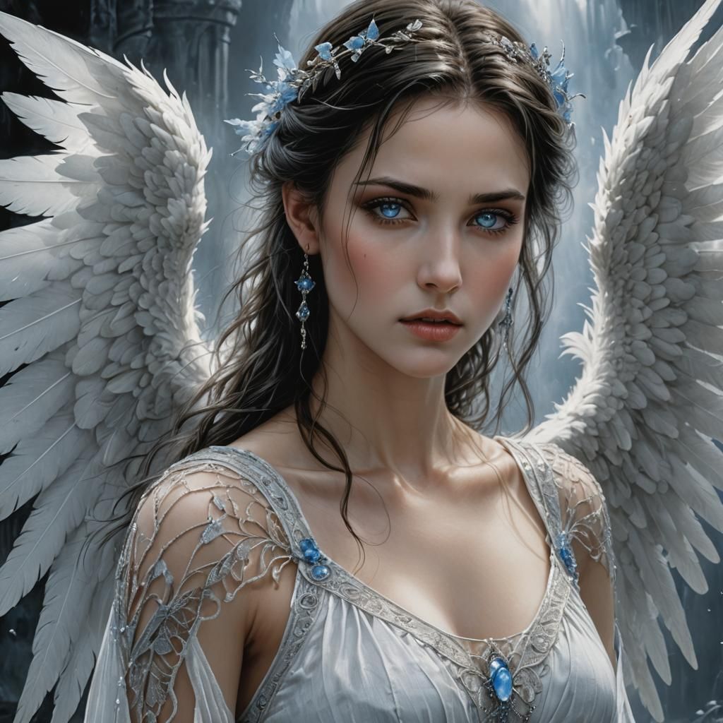 Fantasy Angel Portrait with White Wings