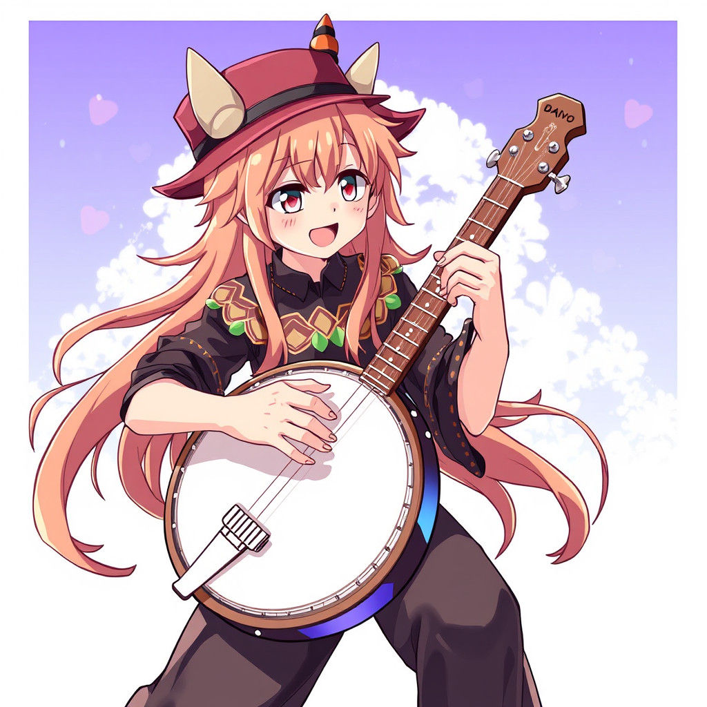 Anime Girl Playing Banjo in Manga Style
