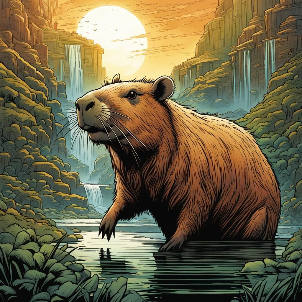 Capybara in Comic Book Art Style