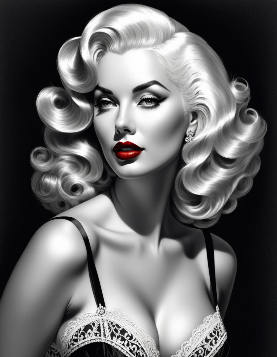 Glamorous 50s Society Girl in Graphite Drawing
