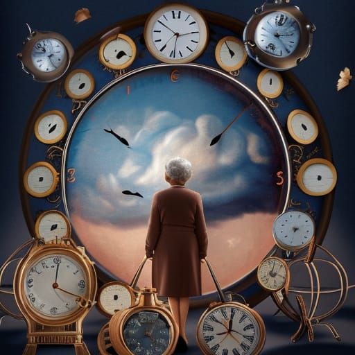 Old Woman in a Swirling Clock Cloud