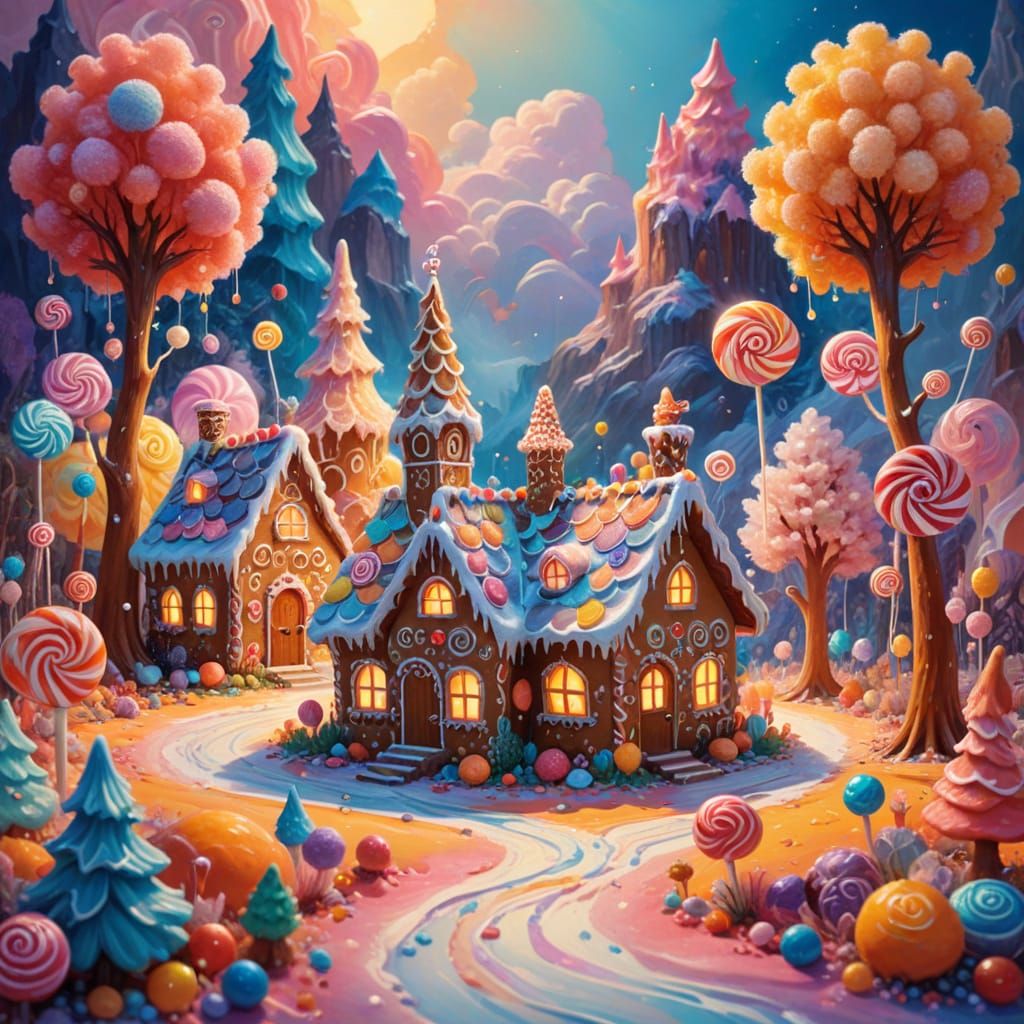 Vibrant Candyland Wonderland in Gouache Swirls