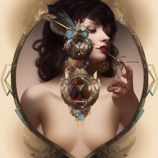 Harlequin in Diamond Hourglass: Baroque Art Nouveau Portrait