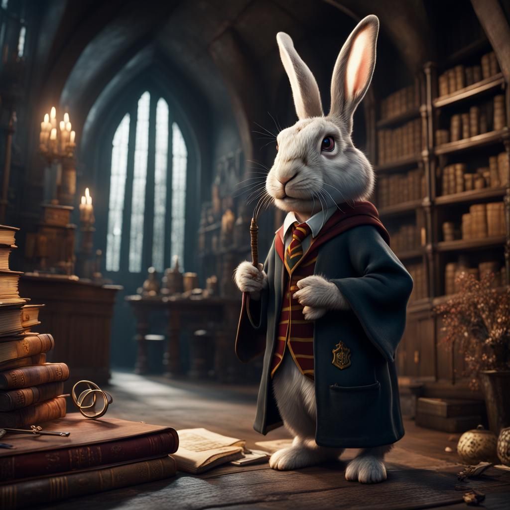 Rabbit as Harry Potter in Detailed Matte Painting