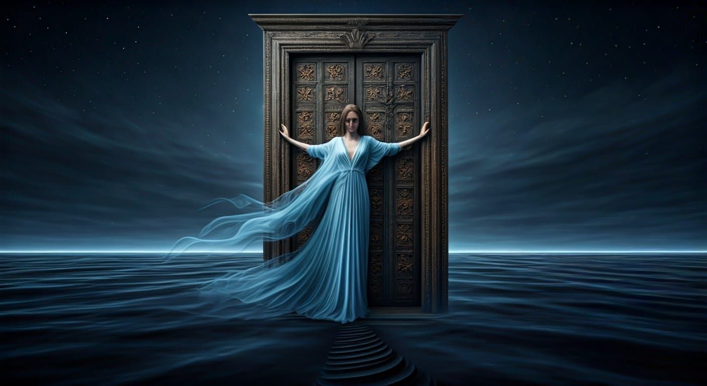 Ethereal Woman at the Threshold of a Mystical Realm