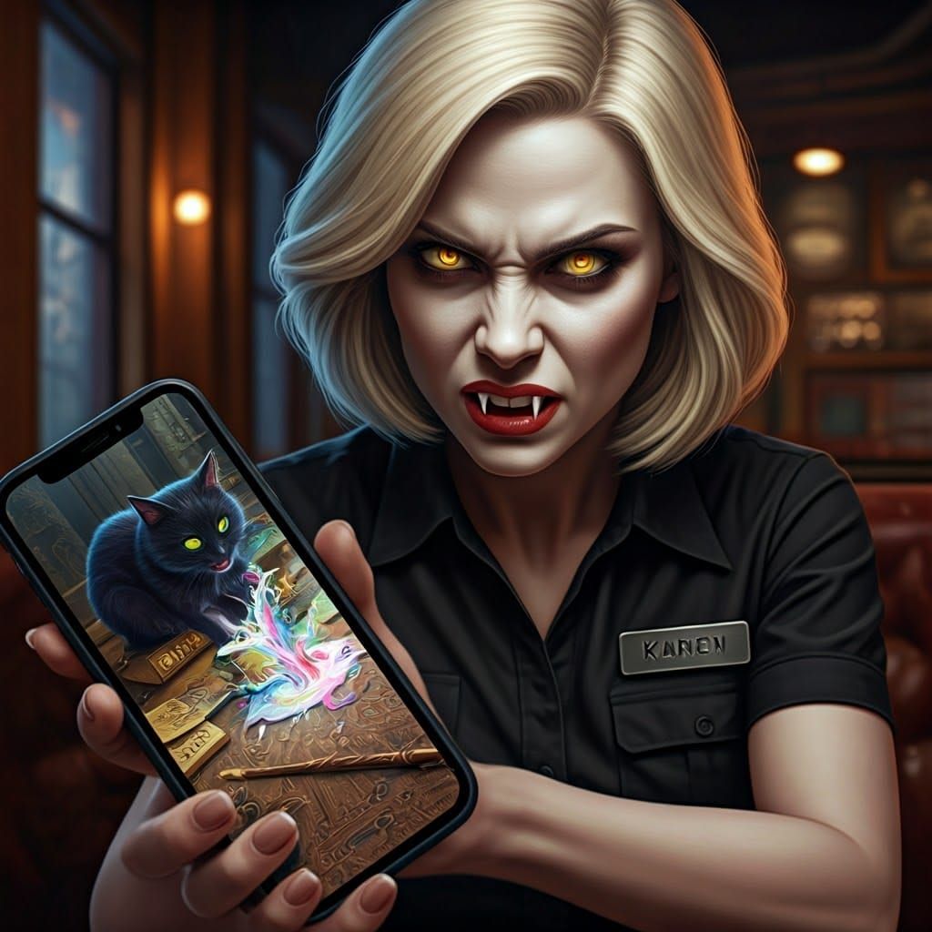 Mysterious Vampire Woman Seated in a Coffee Shop