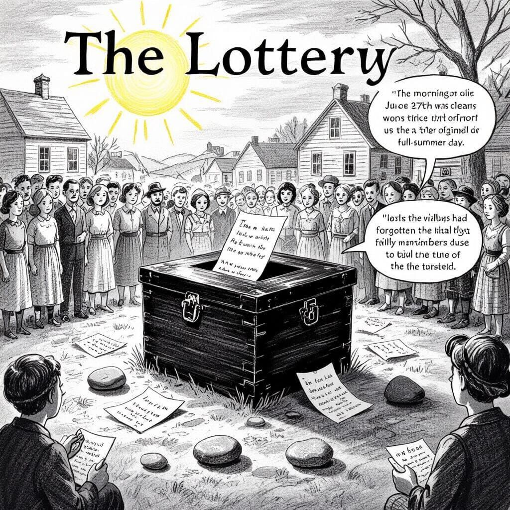 Pencil Sketch of "The Lottery" by Shirley Jackson
