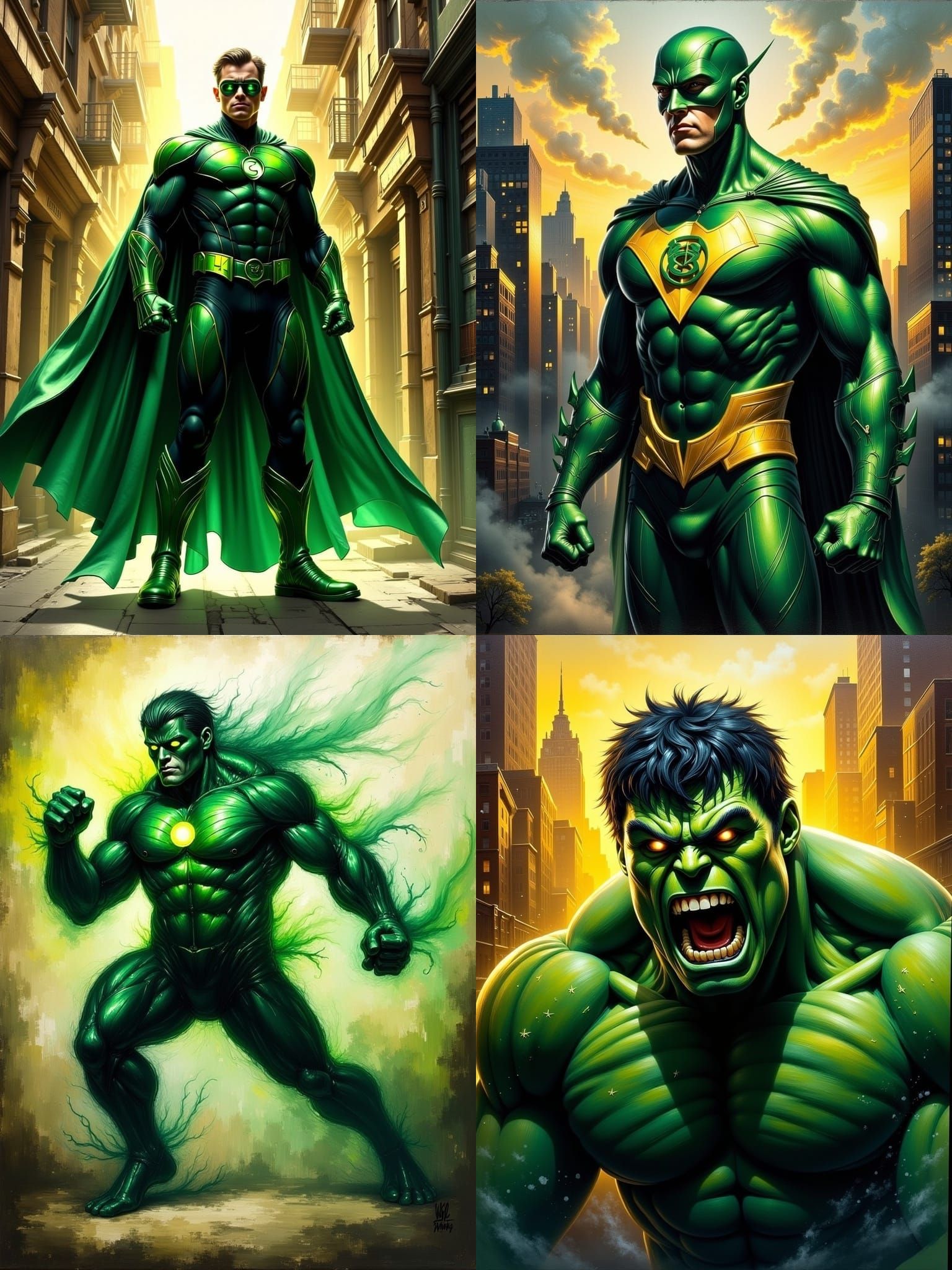 Dynamic Painting of a Green Superhero