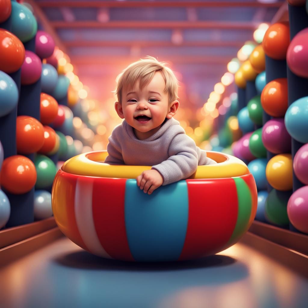 Toddler Plays Skee Ball in Christmas 3D Art