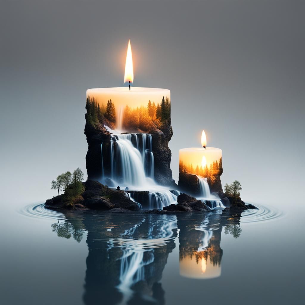 Surreal Candle Waterfall Double Exposure in HD