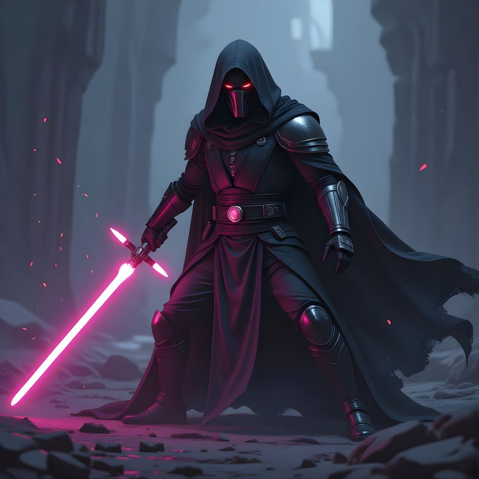 Star Wars Sith Lord Darth Revan with Purple Lightsaber
