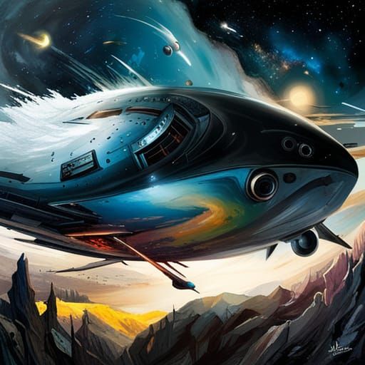 Starship in Deep Cosmos: Detailed Matte Painting