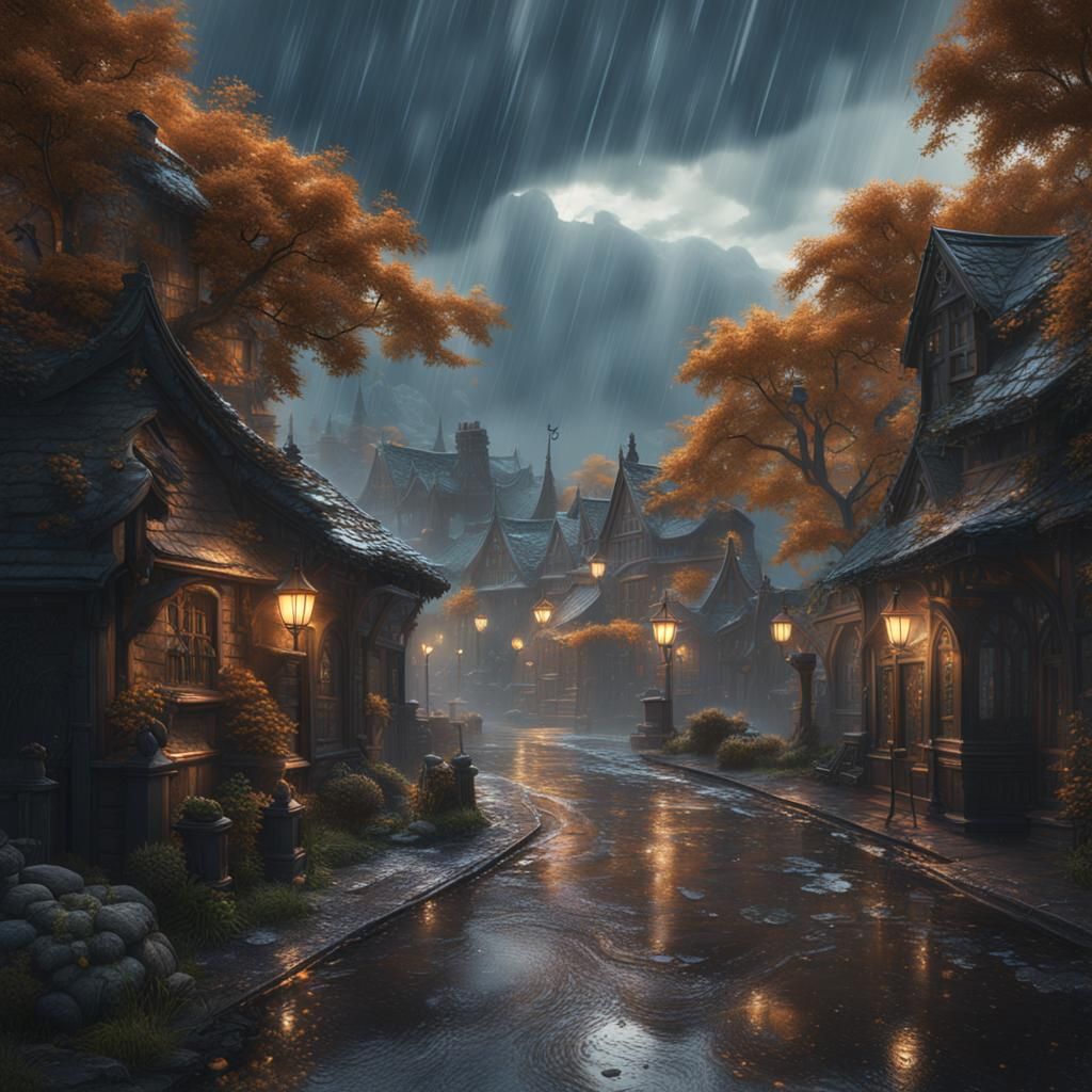 Fantastical Rainy Day Weather in Detailed Digital Painting