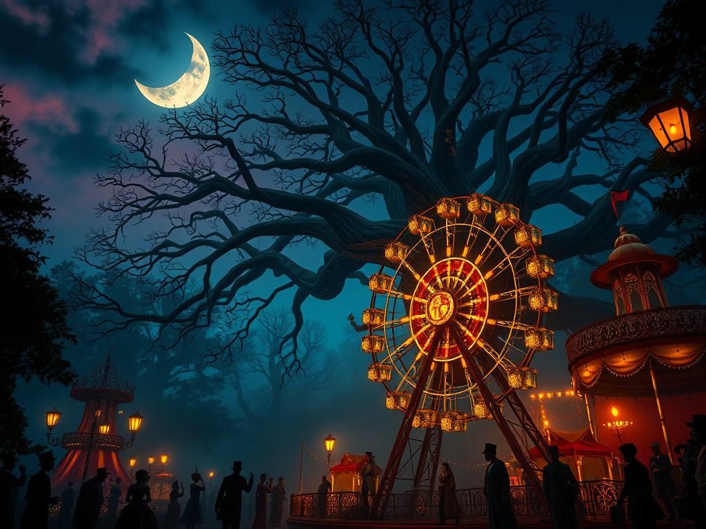 Steampunk Circus Under Crescent Moon
