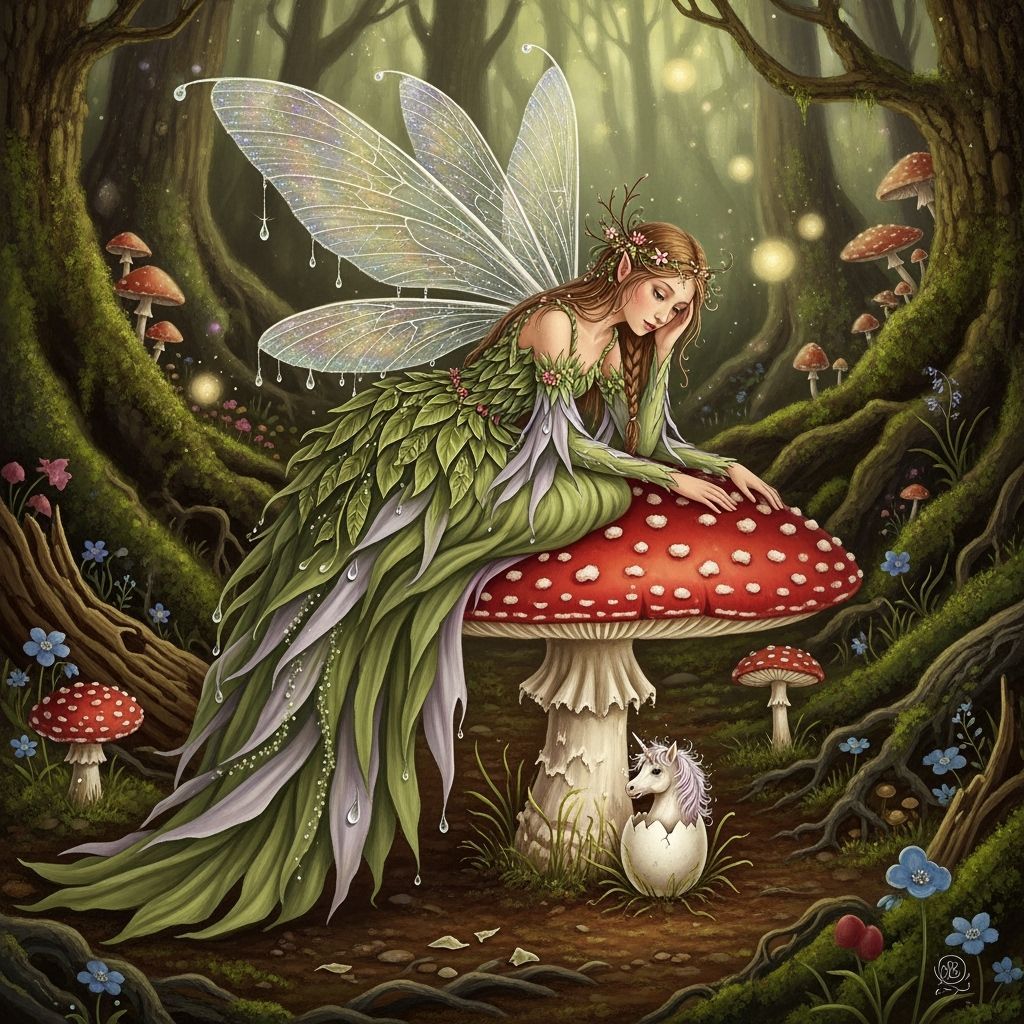 Fairy Watches Unicorn Hatch in Enchanted Forest