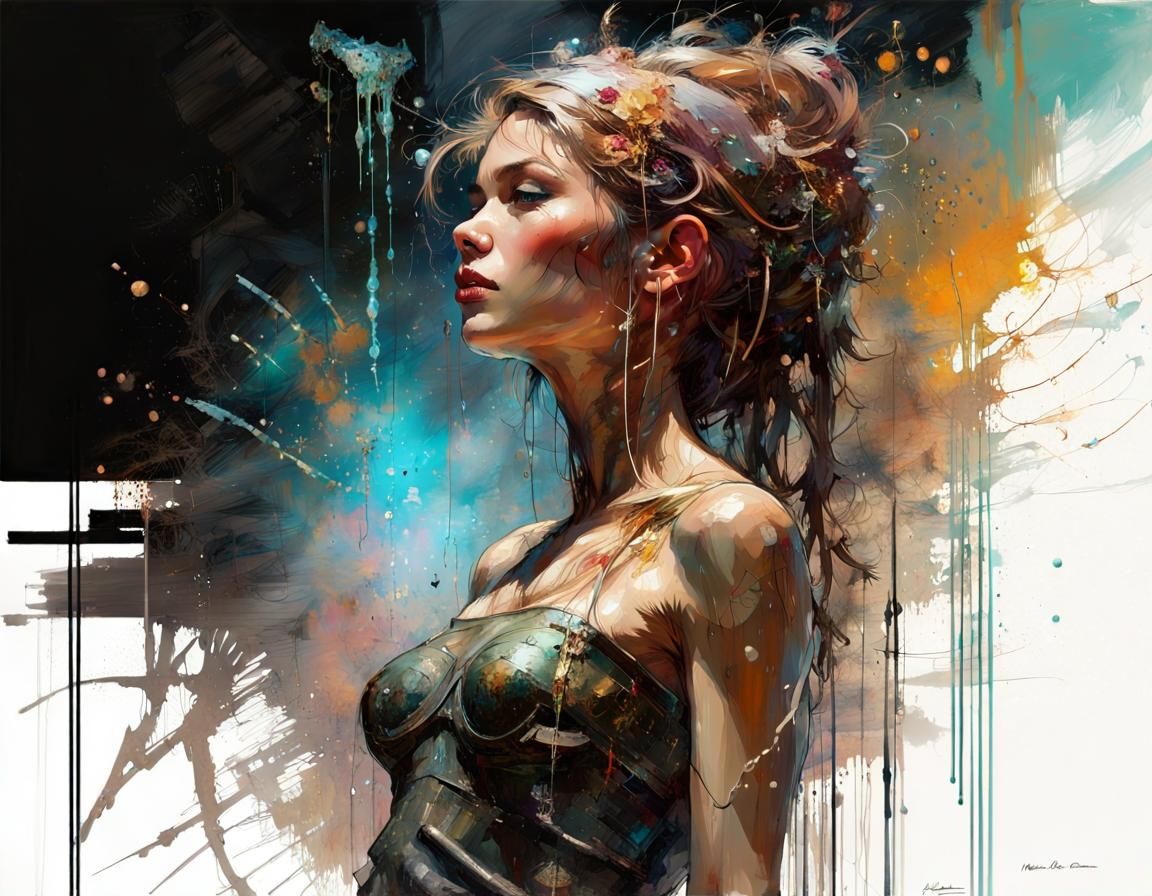 Retro-Futuristic Fountain with Oil Splashes, Digital Art