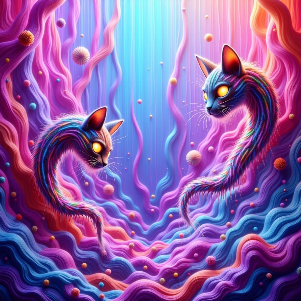 Iridescent Dreamscapes: Glowing Fishies Amidst Shimmering Gl...